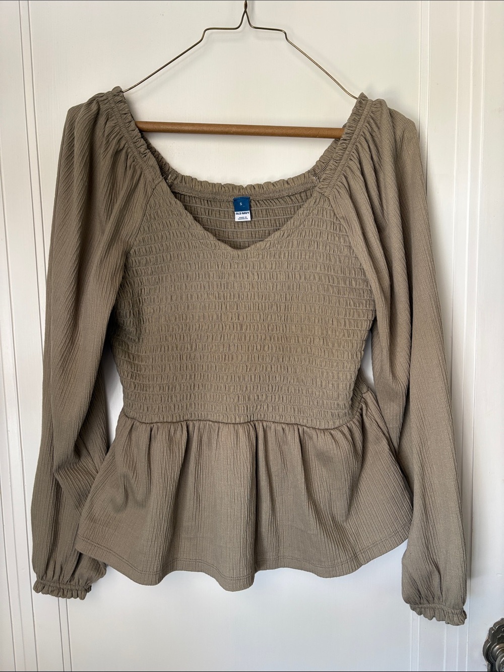 Old Navy Taupe Smocked Peplum Blouse